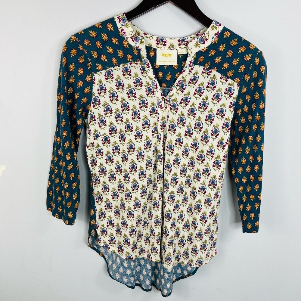 Maeve by Anthropologie Size XS Mixed Print Raglan Top Blouse Y4